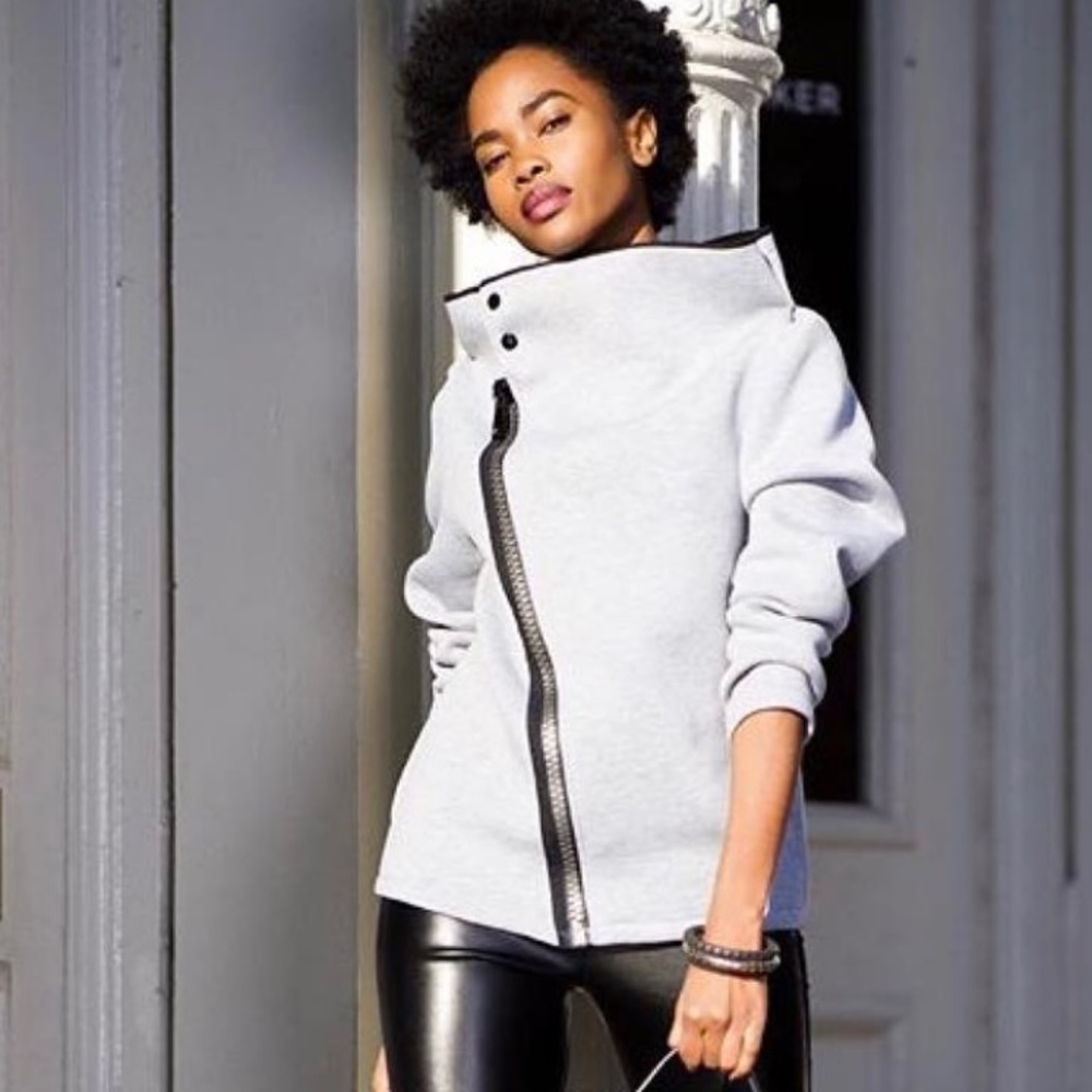Women's High-Collar Gray Bomber Jacket